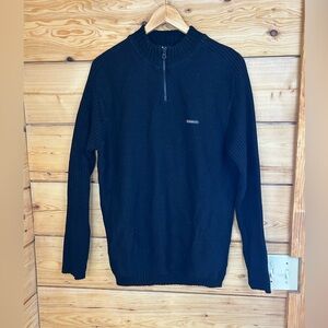 Men's Large Quarter Zip Knit Black Zip-Up Sweater Made in Italy Cotton Quality